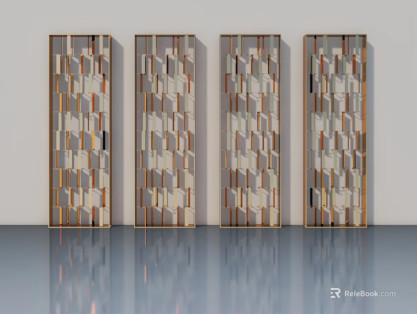 Four Modern Hinged Doors With Geometric Pattern Wooden Frame And White Panels 3d model