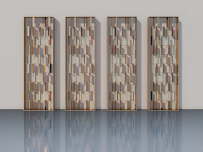 Four Modern Hinged Doors With Geometric Pattern Wooden Frame And White Panels 3d model