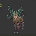 Artistic Fantasy Deer With Large Antlers And Green Moss Covered Body