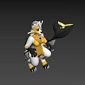 Animated Game Movie Character With Yellow White Fur Blue Eyes Green Collar And Black Paws