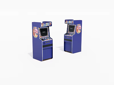 Blue Arcade Entertainment Machines With Classic Gaming Screens And Retro Design 3d model