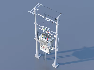 Industrial Electrical Power Distribution Equipment With Pole Mounted Control Cabinet And Components 3d model