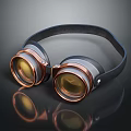 Vintage Copper Goggles With Black Leather Strap Yellow Lenses On Reflective Background