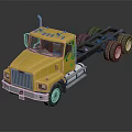 Yellow Truck Chassis With Cab And Multiple Wheels On Black Background 3d model