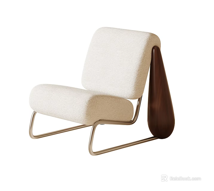 Modern Beige Upholstered Lounge Chair With Metal Frame And Dark Wood Support 3d model 