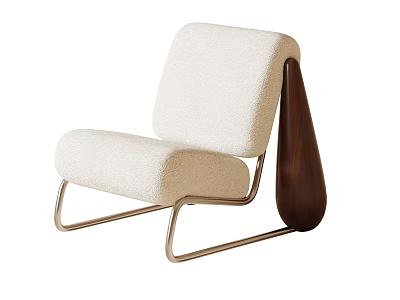 Modern Beige Upholstered Lounge Chair With Metal Frame And Dark Wood Support 3d model