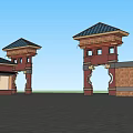 Traditional Building Exterior Wall With Tiled Roof Arched Doorway And Decorative Details