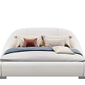 Modern White Upholstered Double Bed With Cozy Pillows And Soft Blanket 3d model