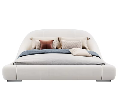 Modern White Upholstered Double Bed With Cozy Pillows And Soft Blanket 3d model