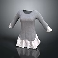 Gray Long Sleeve Top Featuring White Lace Cuffs And Ruffled Hem 3d model