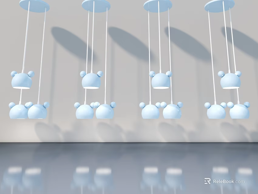 Modern Swing Door With Blue Spherical Pendant Lights And Gray Interior Reflection 3d model