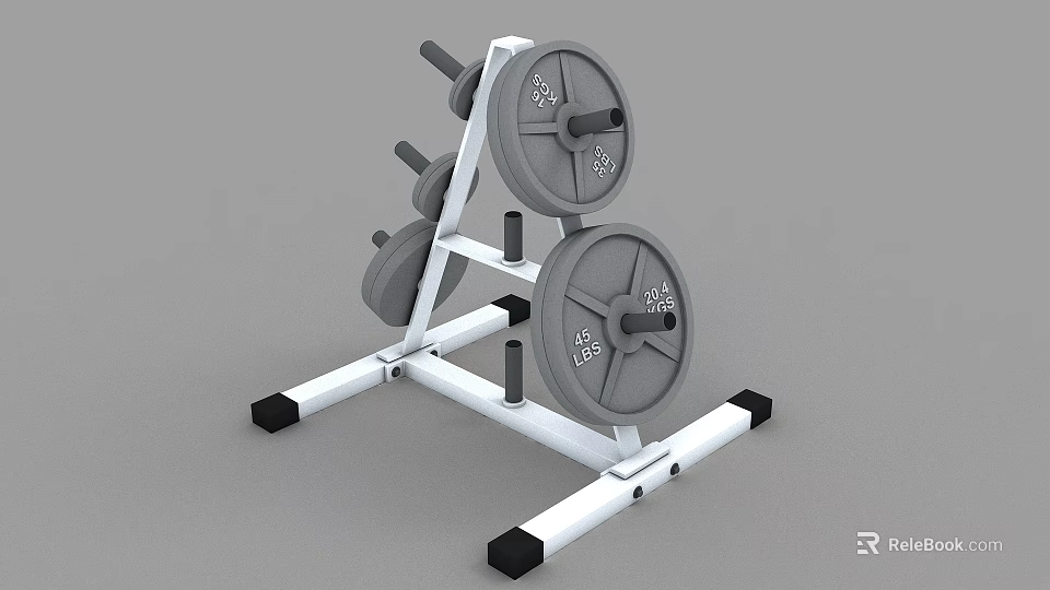 Sturdy White Barbell Rack With Weight Plates For Home Gym Fitness 3d model 