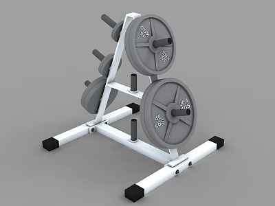 Sturdy White Barbell Rack With Weight Plates For Home Gym Fitness 3d model