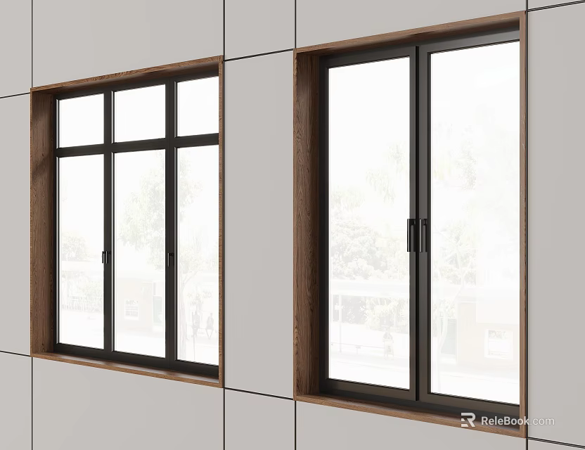Modern Casement Windows With Wooden Frame And Clear Glass For Home Use 3d model 