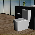 Bright Modern Bathroom With White Toilet Black Wall Wooden Floor Natural Light And Green Plant