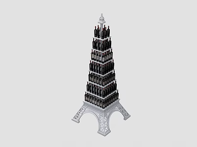Eiffel Tower Shaped Wine Cabinet With Stacked Wine Bottles And Creative Design 3d model