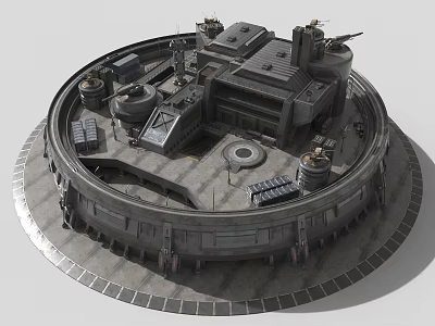 Futuristic Gray Industrial Circular Base Structure With Multi Level Platforms And Equipment 3d model