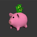 Decorative Ornament Set Featuring Cute Pink Piggy Bank With Green Banknotes