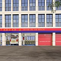 Red Fire Truck Parked On Blue Floor With White Pillars Yellow Seats And White Ceiling