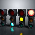Traffic Lights With Red Yellow Green Illuminated Signals In Row