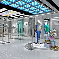 Modern Clothing Store Front With Glass Doors And Colorful Mannequin Displays