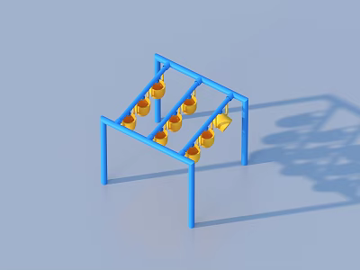 Sturdy Blue Metal Barbell Plate Rack With Yellow Weight Plates For Fitness Gym 3d model