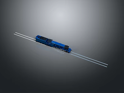 Detailed Blue Model Train on Straight Tracks with Gray Background 3d model