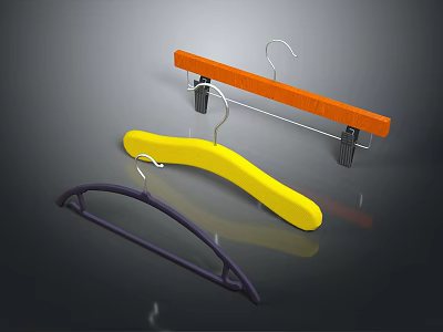 Colorful Plastic Clothes Hangers in Purple Yellow Orange for Daily Clothing Use 3d model