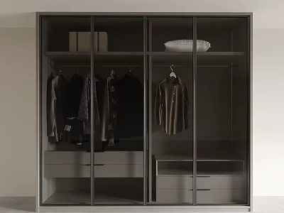 Modern Wardrobe With Sliding Glass Door Design Hanging Clothes Drawers And Shelves 3d model