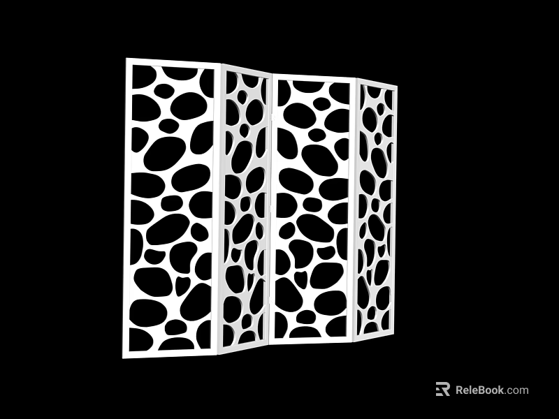 Modern Decorative Room Divider With Hollow Circular Patterns And Foldable Structure Design 3d model