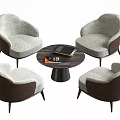 Modern Table and Chair Set with Light Gray Dark Brown Chairs Round Table and Notebook 3d model