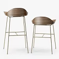 Modern Bar Stools With Wooden Seat And Golden Metal Frame