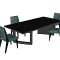 Modern Minimalist Dark Rectangular Dining Table Set with Four Light Green Chairs 3d model