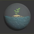 Transparent Sphere Interior With Small Island Green Plant And Blue Water