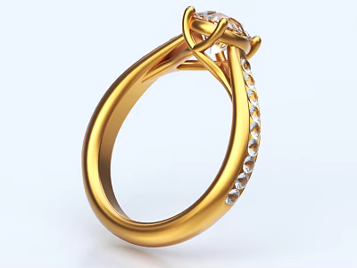 Elegant Gold Jewelry Ring With Main Diamond And Twisted Band Side Diamonds Design 3d model