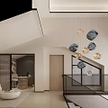Modern Interior Design With Staircase Hanging Lights Sofa And Wooden Flooring