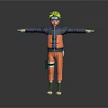 Naruto Uzumaki Anime Game Character 3D Model Blonde Hair Headband Orange Black Outfit Arms Outstretched