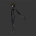 3D Character Model In Dark Bodysuit With Goggles And Armor Standing Arms Outstretched