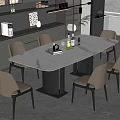 Modern Rectangular Dining Table With White Top Brown Chairs And Decorative Items In Kitchen Area 3d model
