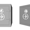 Two Gray Metal Safes With Round Combination Locks And Hinged Doors