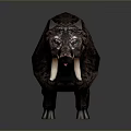 Wild Boar With Long Curved Tusks And Rough Brown Skin Standing