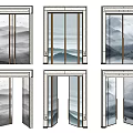 Modern Double Doors With Mountain Landscape Pattern And Metal Frame For Interior 3d model