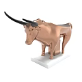 Copper Bull Shaped Decorative Figurine With White Base And Pen Holder Design