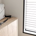 Gray Checkered Crossbody Bag With Black Strap Zipper On Wooden Cabinet By Window Blinds