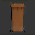 Building Exterior Featuring Orange Wheeled Trash Bin For Waste Disposal