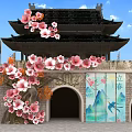 Ancient Architecture Photo Spot With Pink Flowers Lichun Landscape Screen And Arched Doorways