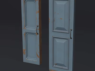 Blue Distressed Paneled Hinged Doors With Worn Finish And Classic Design 3d model