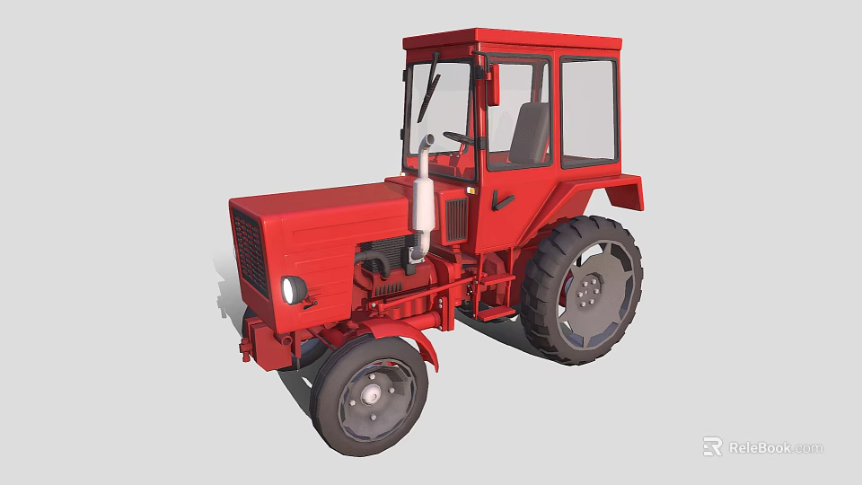 Red Agricultural Tractor With Enclosed Cab And Large Wheels For Farming Use 3d model 