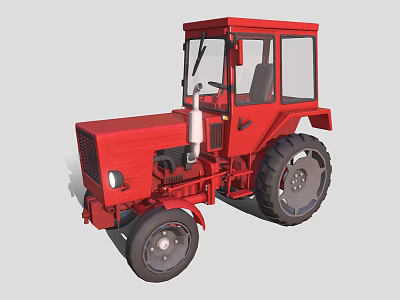 Red Agricultural Tractor With Enclosed Cab And Large Wheels For Farming Use 3d model