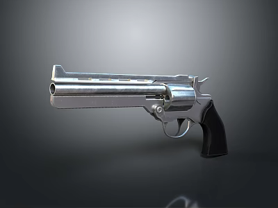 Silver Revolver With Black Grip And Detailed Metal Design Features 3d model
